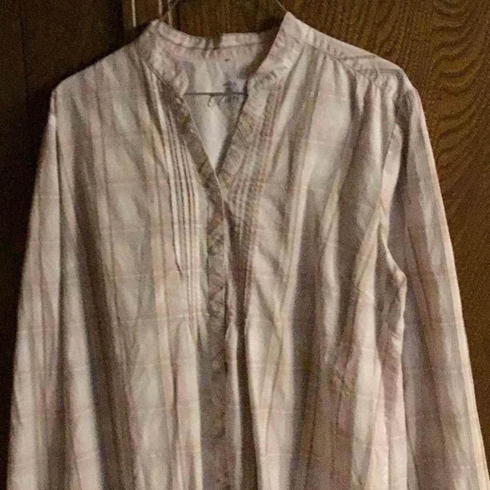 1X Olsen button down pink & gray long sleeves top